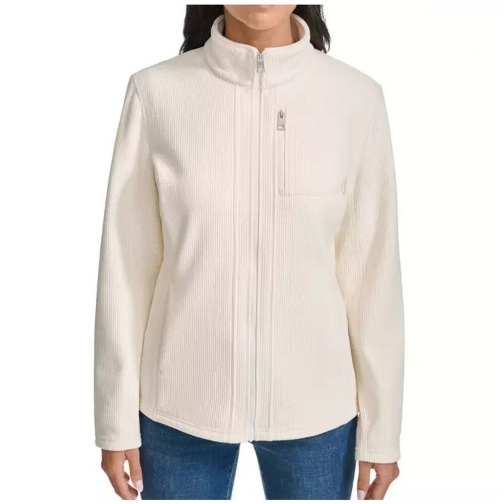 Andrew Marc Women's Ribbed Full Zip Jacket Mock Neck Cream Size S Midweight NWT